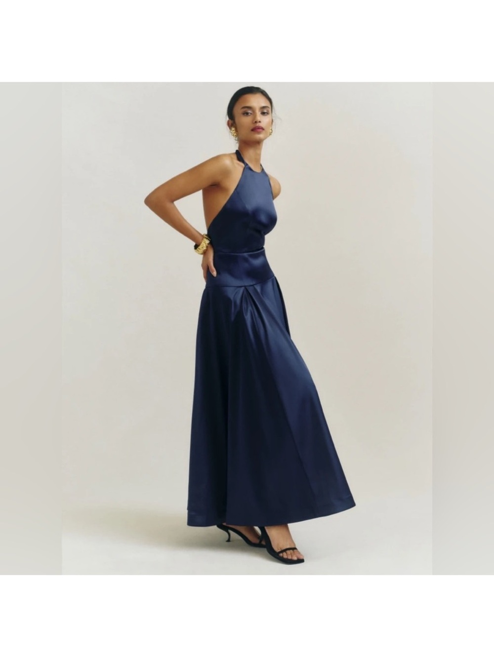 Reformation Navy Satin Halter Wedding Dress